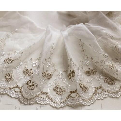 4Yds Retro Clothing Material DIY Craft Wedding Embroidery Lace Trim Rose Flower Golden Thread Sewing Accessories Home Decor