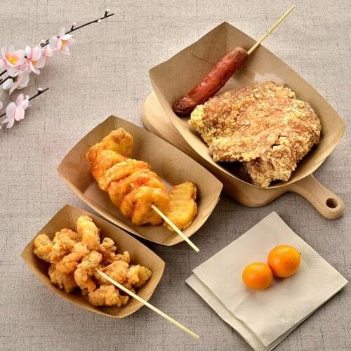 50pcs Disposable Waterproof And Anti-Oil Food Grade Kraft Paper Box For Fried Chicken French Fries Fried Food Tray Take Out Box