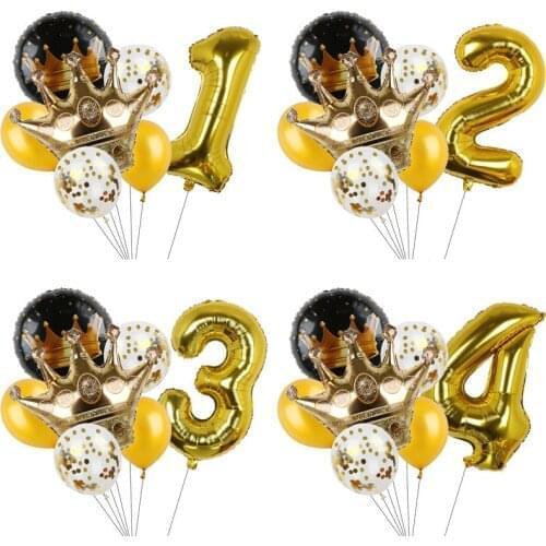 7pcs/lot Birthday Party Balloons 32inch Gold Number Crown Confetti Balloons Adult Kids Birthday Party Decorations Baby Shower