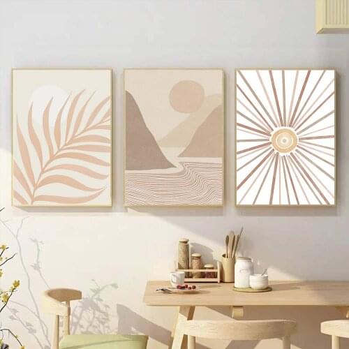 Abstract Sun Mountains and Rivers Landscape Posters Leaf Wall Art Picture Canvas Painting Print Modern Living Room Home Decor