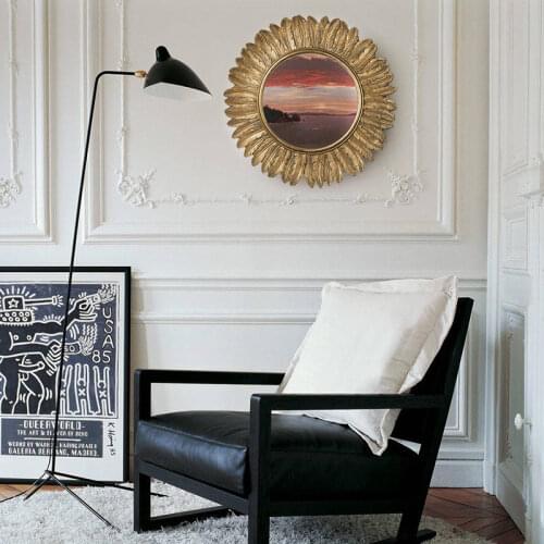 America retro hanging painting creative round sunflower decorative wall mirror Eco-friendly resin porch pendant adornment