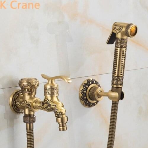 Antique Gold Toilet Bidet Wall Mount Bibcock Bathroom Copper Faucet Washing Machine Tap Anal Ass Butt Cleaner Luxury Garden Tap