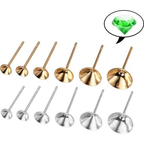100Pcs/Lot 3/4/5/6/7/8mm Stainless Steel Blank Post Earring Stud Tray Base Pins For Earring Jewelry Finding Wholesales