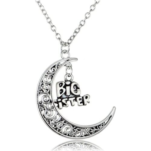Bespmosp 24PCS/Lot Wholesale Glow In The Dark Moon Retro Style Alphabet Big Sister Jewelry Pendant Necklace Family Friendship