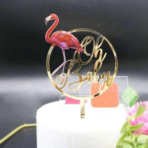 Flamingo Acrylic Cake Topper Gold "OH Baby" Letters Cupcake Topper For Wedding Kids Birthday Party Cake Decorations Baby Shower
