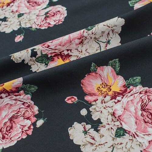 Deep Black Color Chinese Rose Pure Cotton Fabric For Dress Платье Tissus Au MÈTre Telas Por Metro Sewing Ткань Для Шитья Coton
