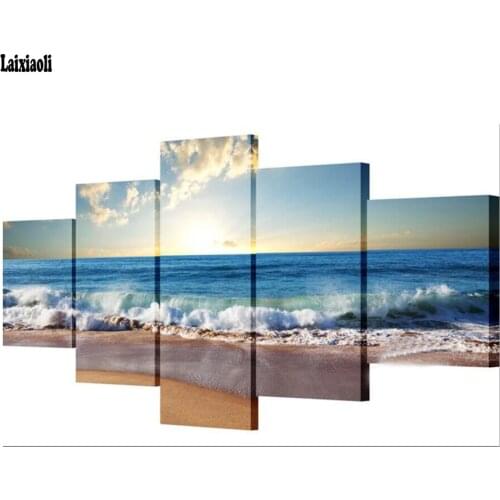 Sea Beach Diamond Painting,diamonds rhinestone,mosaic landscape 5D DIY Full Square Diamant Embroidery mosaic 5pcs wall painting