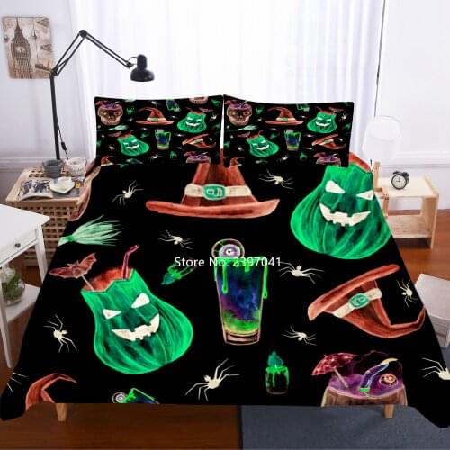 3D Digitally Printed Halloween Home Bedding Set Animal Pumpkin Picture Duvet Cover Pillowcase Single Double Queen King Full Size