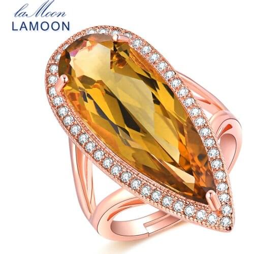 LAMOON Luxury Gemstone Tear Drop Rings for Women Natural Citrine 925 Sterling Silver Cocktail Ring Fine Jewelry S925 RI041