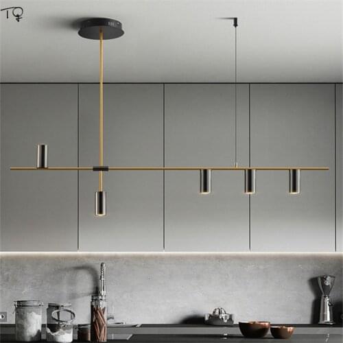 Nordic Luxury Minimalist Gold Lustre Metal Long Chandelier Lighting Modern Simple Individual Dining Room Restaurant Study Office