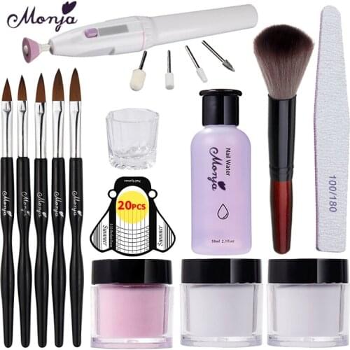 Monja 14 Pcs/Set Nail Art Kit 3 Colors Acrylic Powder Liquid Nail Mold Extension Build Painting Manicure Electric Drill Tools