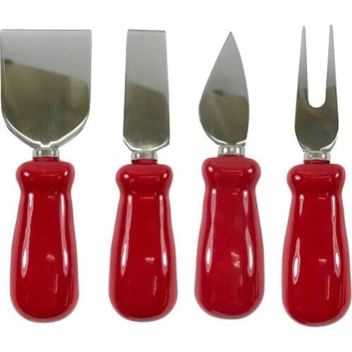 Red Ceramic Flatware Sets of 4 Stainless Steel Tableware Cutlery Set Kitchen Dining Tools Cheese Knife Fork