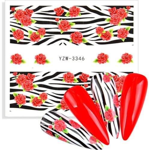 Nail Branches Patterns Sticker Water Transfer Decals Flowers Leaves Stickers Decal Red Rose Slider Manicure Watermark Tottoos