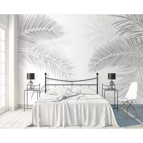 Beibehang Grey mural wallpaper Nordic minimalist plant coconut leaf palm tree living room bedroom TV background 3d wallpaper
