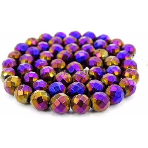 Natural Hematite Healing Gems Stones Faceted Round Beads Non Magnetic Metallic Purple 15.5'' Jewelry Making 5 Strands/Pack