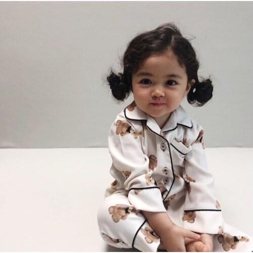 2021 New girls boys 2 pcs set printed shirt+long pants cotton autumn soft fashion kids pajama suits