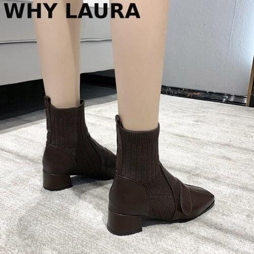 New WOME socks shoes autumn/Winter 2021 Womens platform sole casual knit ankle boots women botas de Mujer barefoot boots