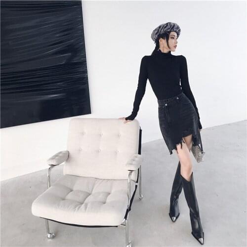 Leixin original fashionable gray black casually ripped denim high-waisted skirt European and American ins Spice Girls street