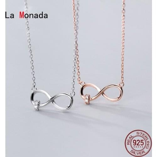 La Monada Womens Necklace 925 Silver Chains Woman On The Neck Eight Pendant Fine Jewelry For Women Necklace Silver Girls