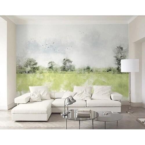 Papel de parede Nordic watercolor green landscape woods bird 3d wallpaper,living room bedroom wall papers home decor mural