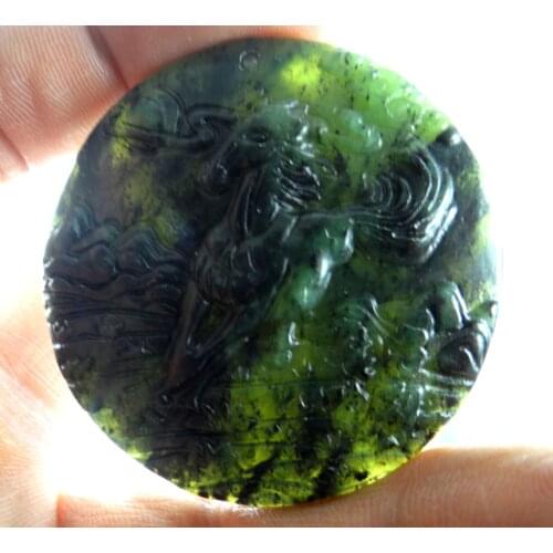 50*50Wholesale natural Chinese black green stone hand-carved statue of horse amulet pendant necklace Jewelry Making