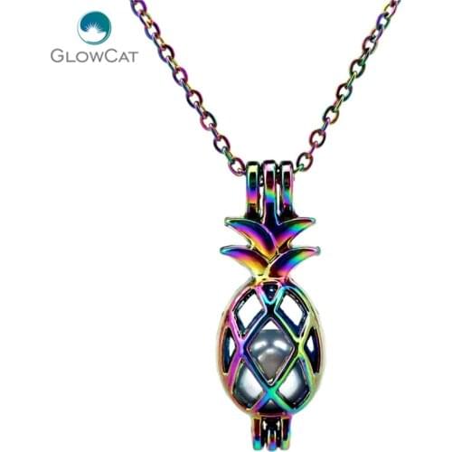 C46 COLORS Fruit Pineapple bead cage Necklace Pendant Aroma Essential Oil Diffuser Locket Necklace