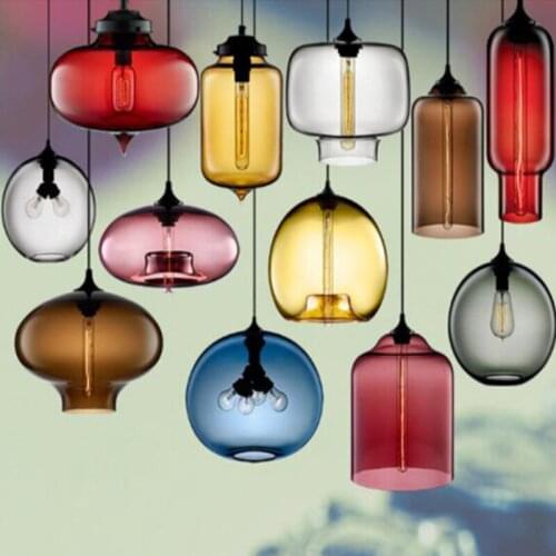 Art deco Hanging colorful glass e27 / e26 Pendant Lamp with led Lights cord for restaurant living room Kitchen bar cafe