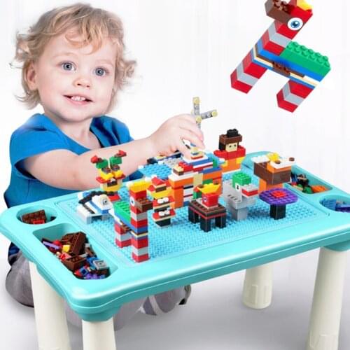 QWZ New Multifuncational Building Blocks Table Kids Activity Table Compatible Dupoled Educational Children Table Brick Toys