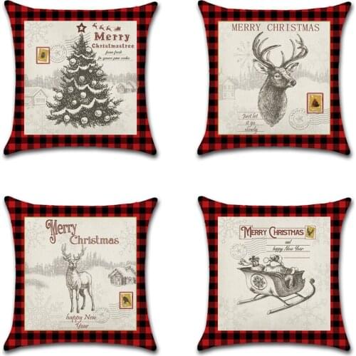 Christmas Tree Elk Throw Pillow Red and black grid Merry Christmas Cushion Cover Car Home Sofa Decorative Pillowcase for home
