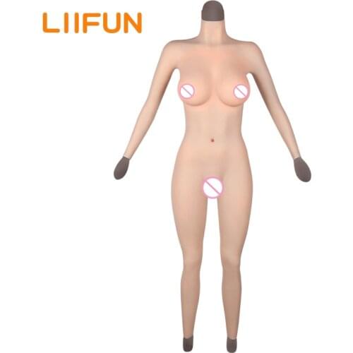 Liifun Silicone Breast Forms E Cup Fake Boobs with Arms Whole Bodysuit for Crossdresser Male Transgender Fake Pussy Drag Queen