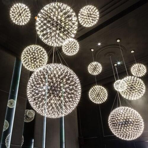 Modern Creative Firework LED Pendant Lights Stainless Steel Large Ball Lighting Fixture Hanging Lamps for Hotel Hall Decoration