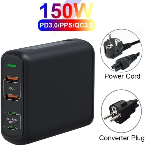 UTBVO 4-Port 150W GaN USB C Charger 100W PD3.0 QC 4.0 3.0 Power Adapter For MacBook Pro iPhone Samsung S20 Note 10 Xiaomi Huawei
