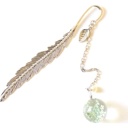 Vintage Dried Flower Crystal Pendant Bookmark Metal Leaves Chinese Style Bookmark Tassel Charms Book Page Holder Stationery