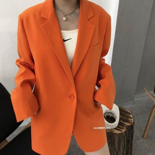 Spring Autumn 2021 Orange Womens Blazer Fashion One Button Design Suit Collar Large Size Casual Long Sleeve Suit Coat