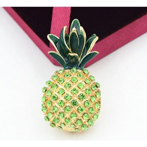 Gold Color Alloy Stunning Green Crystal Lovely Pineapple Brooch Fashion Lapel Pin For Women And Men