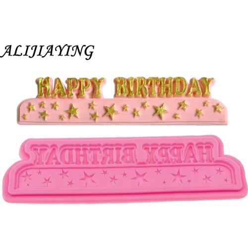 1Pcs Letters Fondant Mold star Happy Birthday Cupcake Decorating Cake Border Silicone Chocolate Candy Polymer Clay Molds D0560