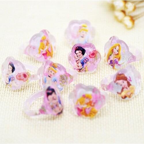 12pc/lot Disney Princess Rings Acrylic Crystal Minnie Mouse Party Favors Frozen Kids Finger Rings Seal Stamper Kids DIY Gifts