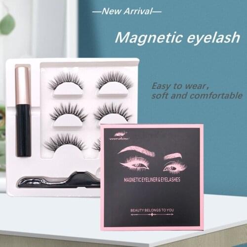 3 pairs Magnetic Eyelashes 3D False Mink Eyelashes Magnet Lashes Magnetic Eyeliner &Tweezers Set Makeup pestañas magneticas