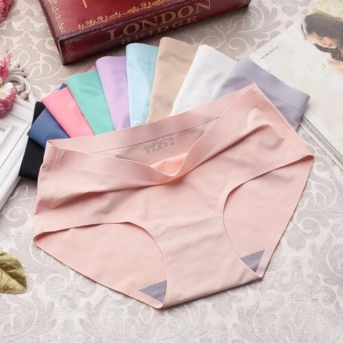 5Pcs/Lot Ice Silk Seamless Underwear Girl Lingerie Breathable Briefs Womens Panties Large Size Panties