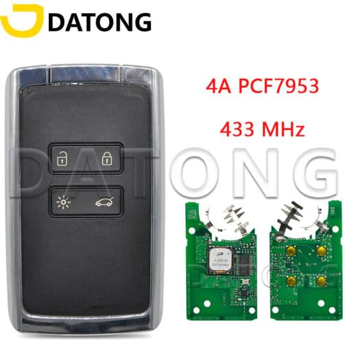 Datong World Car Remote Key For Megane4 Talisman Espace 5 Kadjar 4A PCF7953M 433MHz Promixity Replace Smart Control Card
