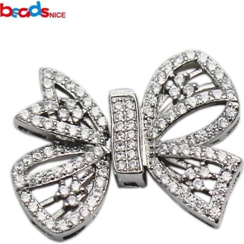 Beadsnice CZ Pave Buckle Bow Shape Sterling Silver Large Clasp Jewelry Making Accessories Handmade Necklace Findings ID 35293