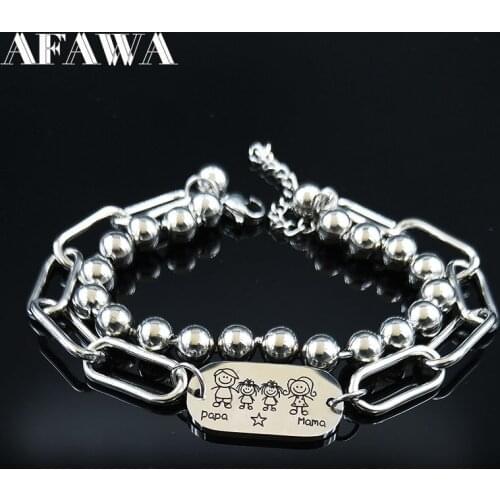 Family Papa Mama Dos Hijas Stainless Steel Bracelets Women Silver Color Double Layer Bracelets Bangles Jewelry pulseras B18565