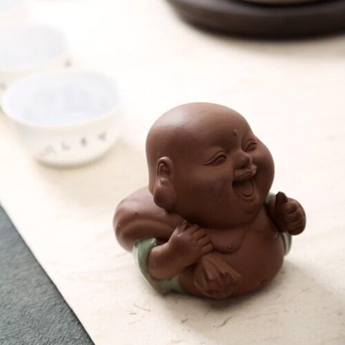 Handmade Purple Sand Yixing Tea Pet Desktop Decoration Lovely Buddha Little Monk Tea Pet Tea Accessories Gift