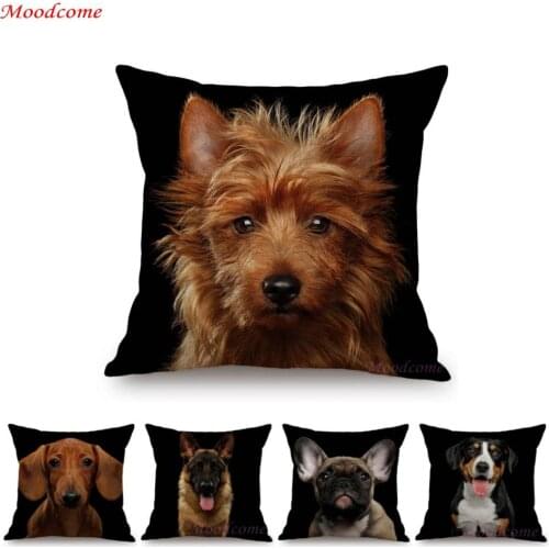Black Background Dog Puppy Portrait Vizsla Husky Shepherd Shibu Cute Sofa Pillow Case Home Decorative Cotton Linen Cushion Cover