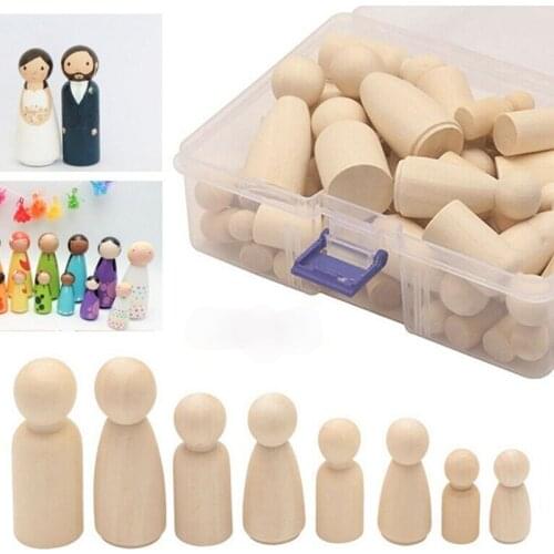 50pcs Painted Wooden Figure Wooden Peg Dolls 35-65mm Wooden Decorative DIY Doll People Arts Crafts Women Men Wooden Peg Dolls