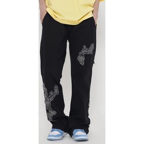 Harajuku Embroidery Retro Casual Jeans for Men and Women Straight Oversize Loose Denim Trousers High Street Casual Jean Pants