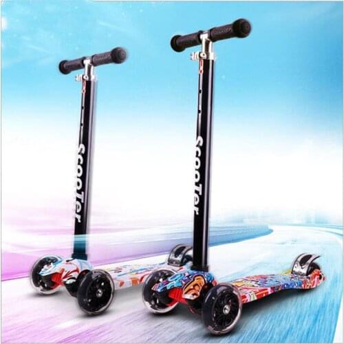 Graffiti Children Scooter Freestyle Kick Scooter Four-wheel Scooter Adjustable Handle Polishing With LED Wheels For Children