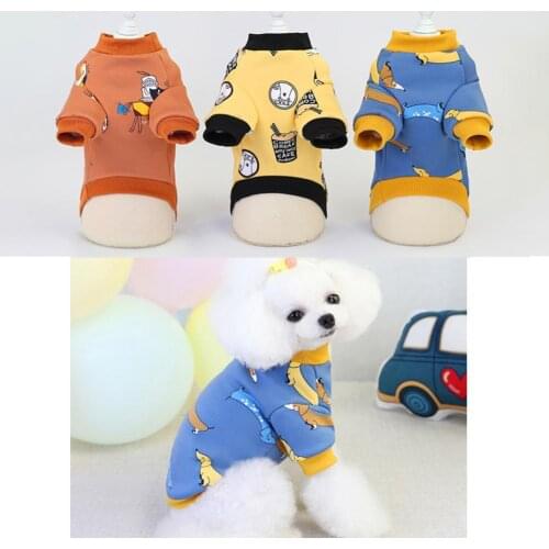 Pet Cartoon Print Cotton Sweatshirt Teddy Thickened Two-legged Dog Vest Warm Clothes Dress Up Apparel