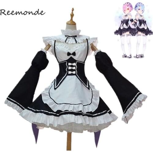 Re Zero Kara Hajimeru Isekai Seikatsu Ramu RAM Remu REM Maid Apron Dress Women Girls Outfit Uniform Anime Cosplay Costumes