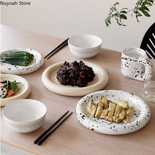 Nordic Creative Bone China Dinner Plate 10 Inch Round Flat Plate Pure Color Home Living Room Western Dinner Plate Steak Plate